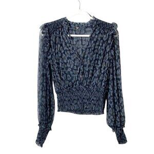 Free People Women’s Printed Twyla Top Blouse Size Large Sheer Bohemian Blue